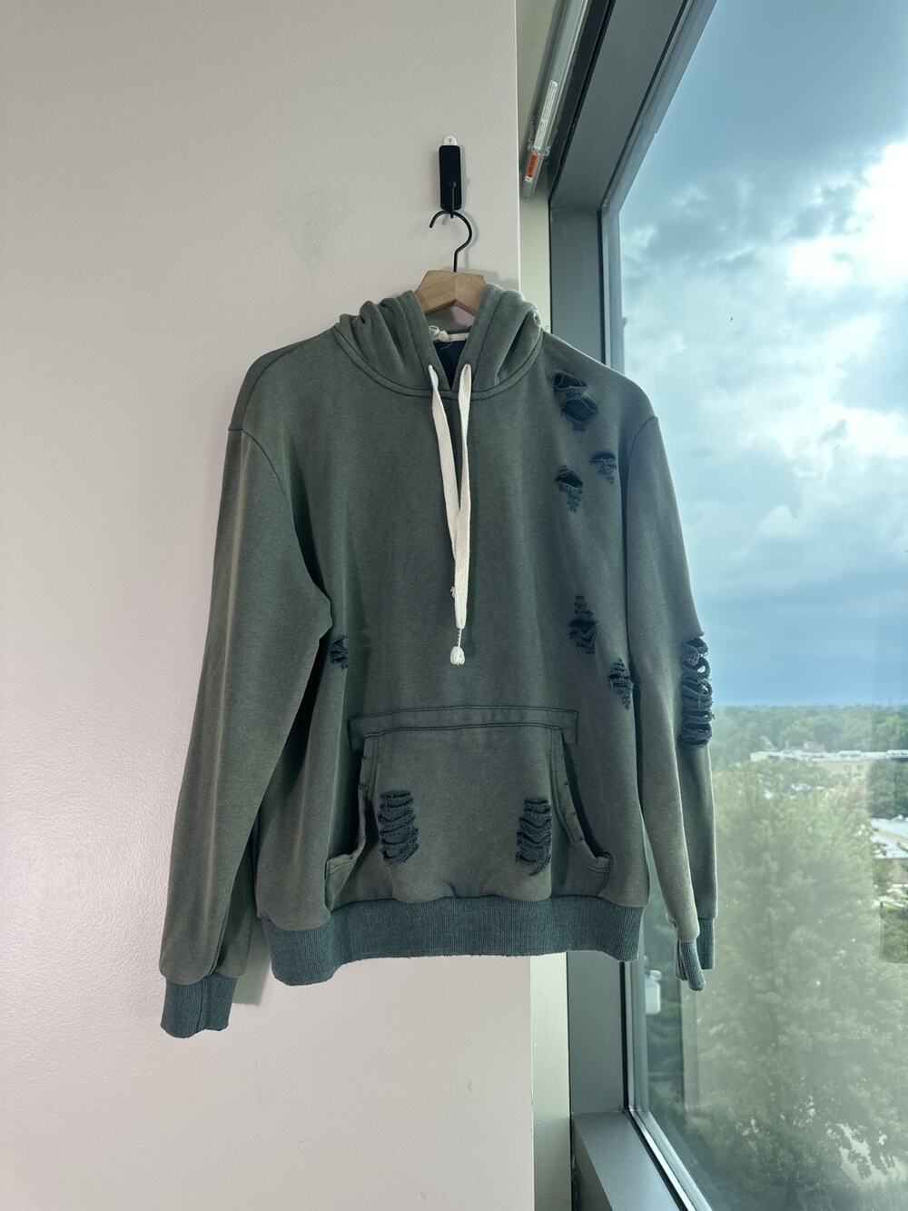 Pol 100% Cotton Sage Distressed Hoodie Sweatshirt Sz S